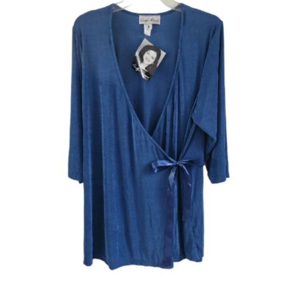 Carolyn Strauss Women Size 1X Blue Slinky Travel Wrap Cardigan Top Tunic NEW - Picture 1 of 6